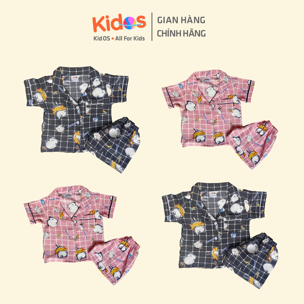 Đồ bộ Pijama lụa trẻ em cao cấp KidOS thoáng mát cho bé trai từ 1 – 14 tuổi họa tiết kẻ ô năng động
