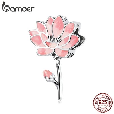 Mặt trang sức BAMOER SCC2157 hình hoa sen bằng bạc 925 DIY sang trọng