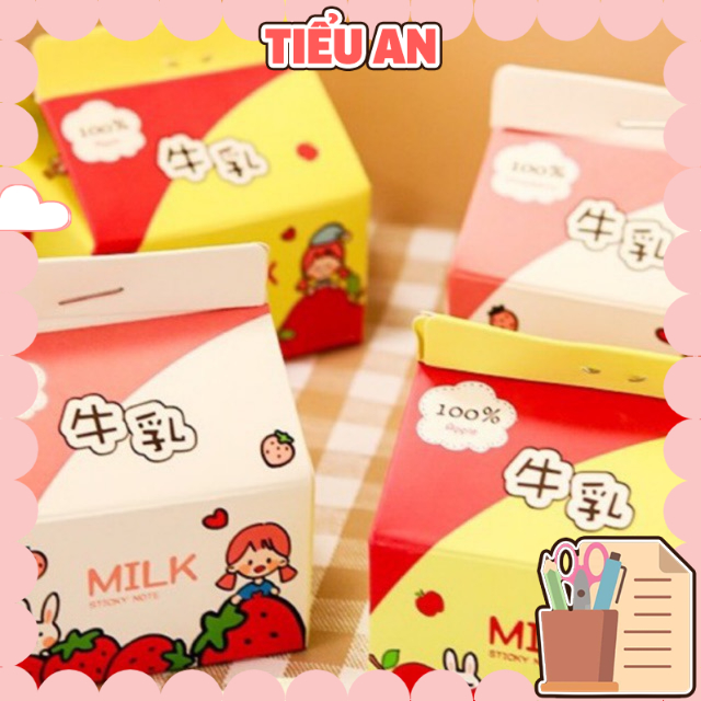 Giấy note hình hộp sữa (Hoạ tiết trái cây) - 200 tờ - Ghi chú nhanh - (Dâu và Táo)