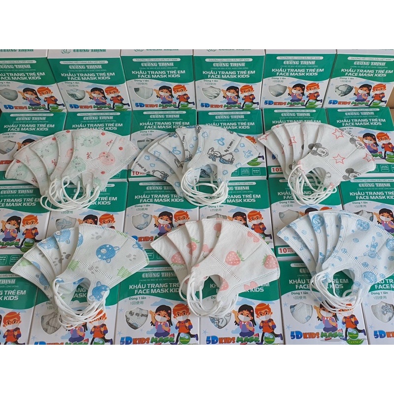 Khẩu trang cho bé 5d mask kid 1 hộp 10 chiếc kháng khuẩn , khẩu trang trẻ em ngăn ngừa bụi mịn