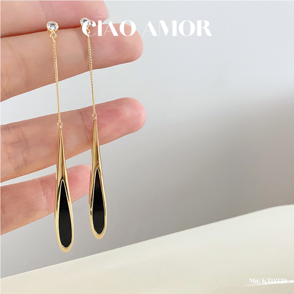 Khuyên tai nữ, Bông tai nữ dài giọt nước đen sang trọng thanh lịch Trang sức Ciao Amor - KT0331