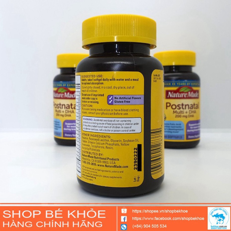 SALE KHÔ MÁU Vitamin sau sinh Postnatal Multi +DHA Nature made - Postnatal 200mg DHA SALE KHÔ MÁU