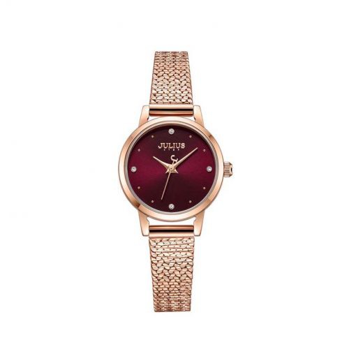 Đồng Hồ Nữ JS-045B Kính Sapphire Hàn Quốc Dây Thép (Mặt Đỏ)