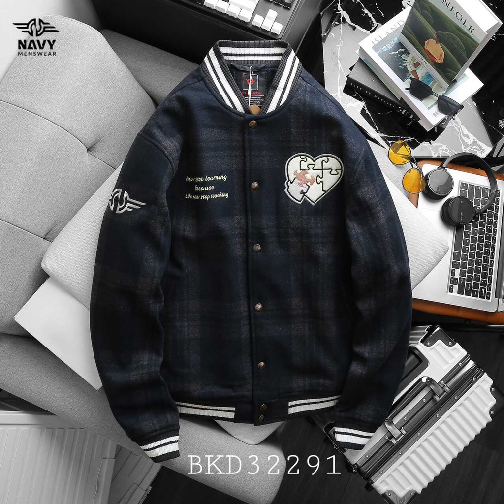 ÁO KHOÁC BOMBER NỈ DẠ KẺ BIG SIZE NAM