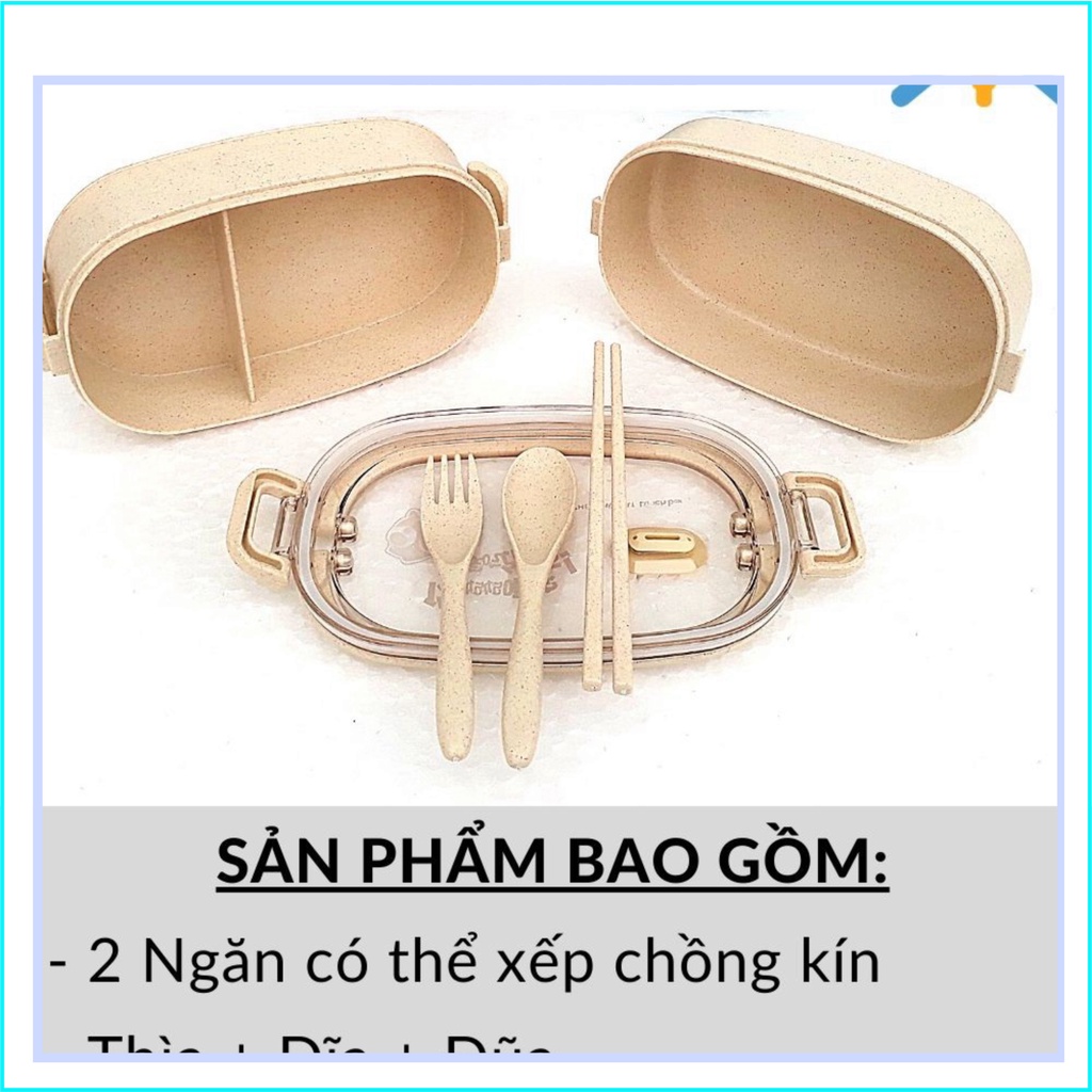 Hộp cơm đựng thức ăn văn phòng 2 tầng 1.500ml hâm nóng trong Lò vi sóng nắp chống tràn nước KM21003