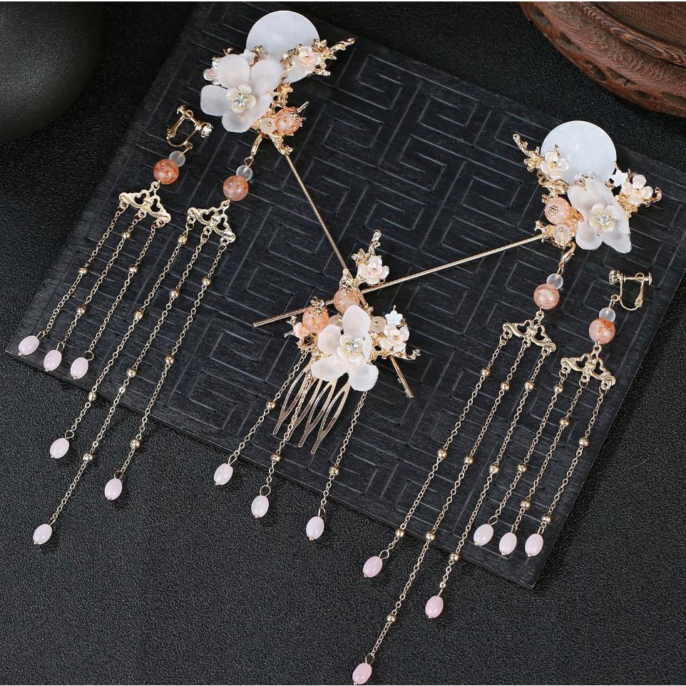 Trâm cài tóc nữ cổ trang hoa đính đính ngọc trắng mới 9/2022 Giangpkc Phụ kiện cưới Giang