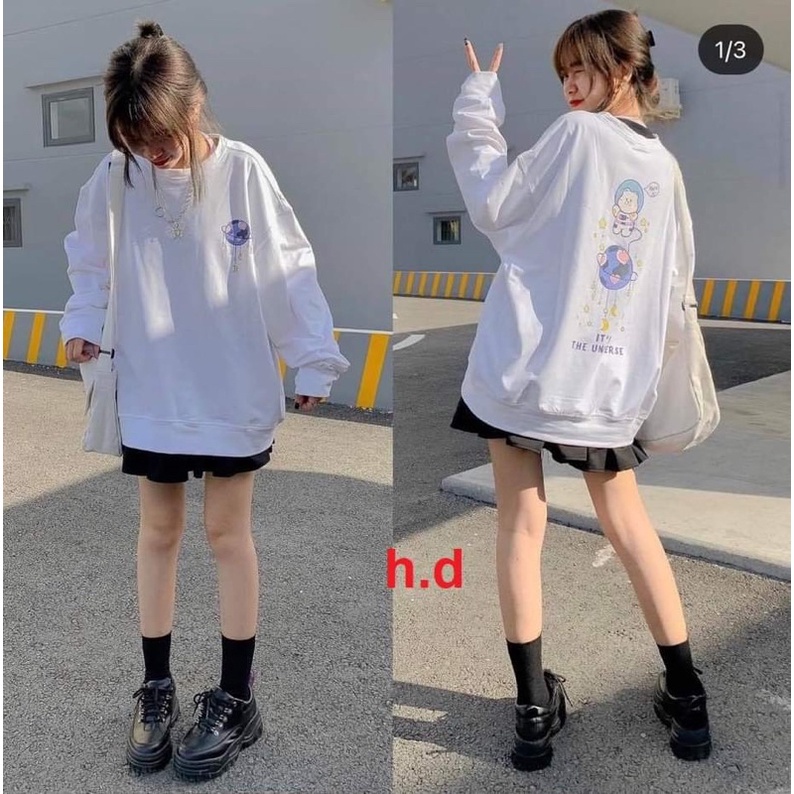 ÁO NỈ BO GẤU HAI MÀU ĐEN TRẮNG NĂNG ĐỘNG CUTE PHỐ THỜI TRANG HOTTEEN