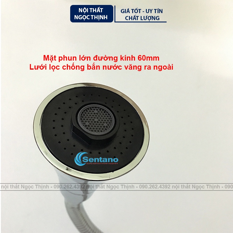 Vòi rửa chén NÓNG LẠNH cần uốn dẻo lò xo SENTANO STN-420 chất liệu đồng thau mạ crom-niken bóng