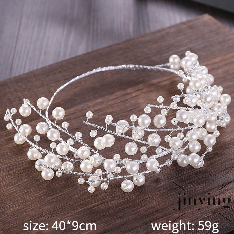 GETNOIVAS Vương miện đính ngọc trai giả sang trọng cho cô dâu