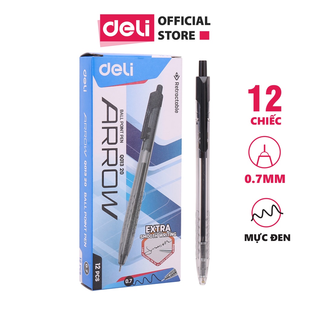 [Hộp 12 Chiếc] Bút Bi Deli Ngòi 0.7mm Trơn Tru - Mực Xanh/ Đen/ Đỏ - Phù Hợp Ghi Chép Văn Phòng EQ01320/EQ01330/EQ01340