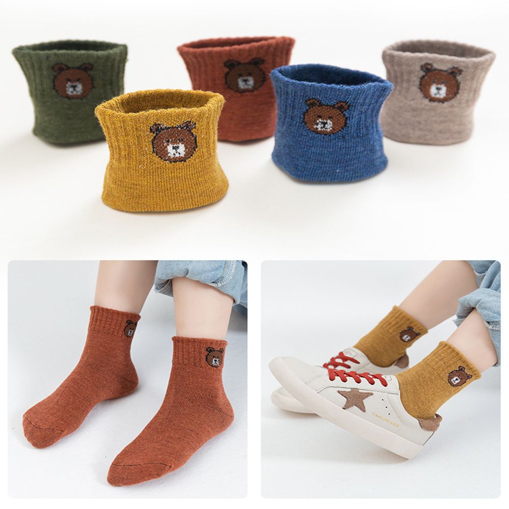 Bộ 10 đôi vớ cotton cổ ngắn thêu hình gấu hoạt họa dễ thương dành cho bạn gái