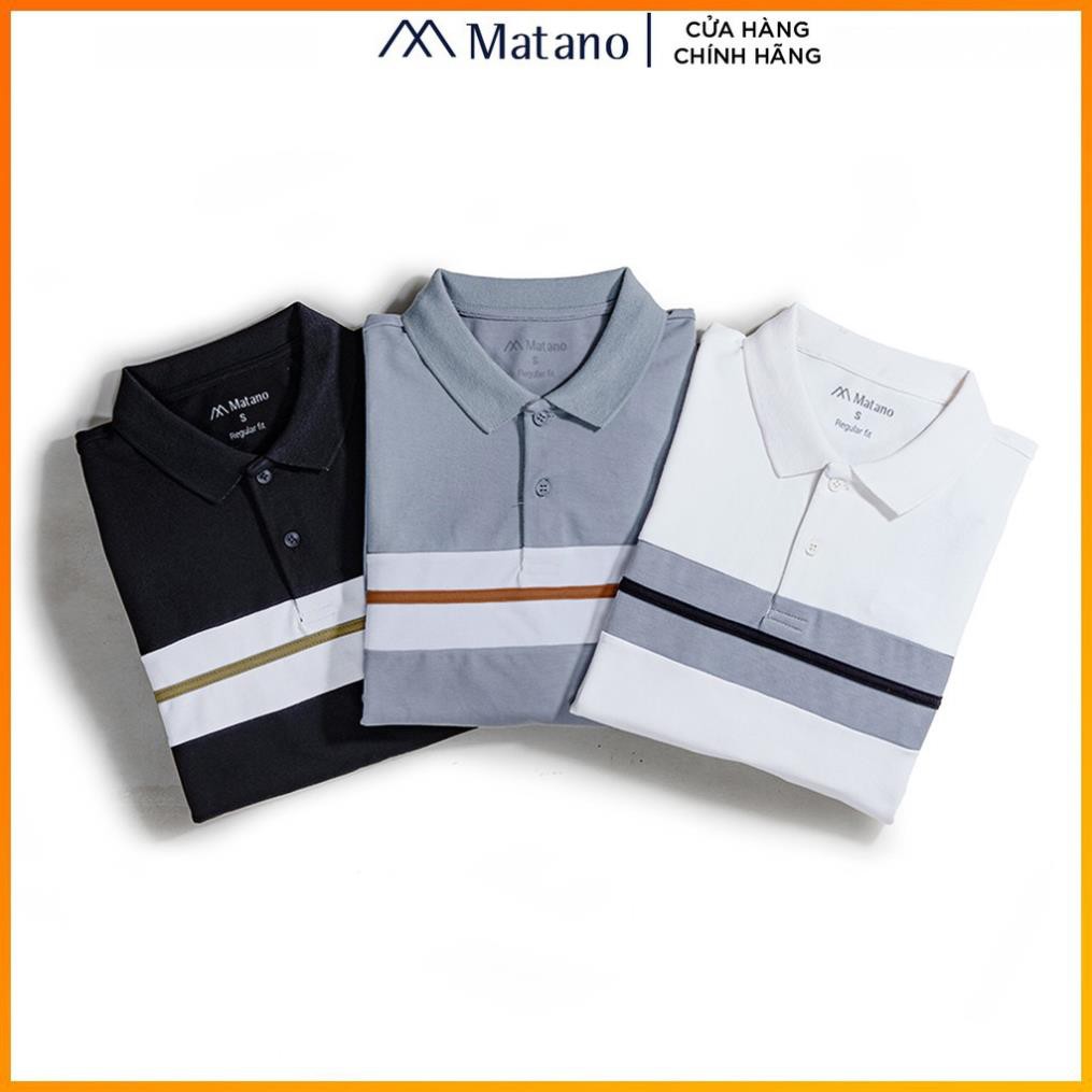 Áo thun polo nam có cổ đẹp MATANO - Áo phông polo nam cổ trụ bẻ, vải cá sấu cotton hàng hiệu phối màu kẻ ngang đẹp 024 !