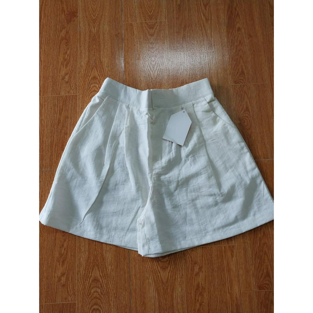 Quần đùi nữ 106 dáng chữ A chất vải đũi thô cạp khoá trước chun sau lưng khoảng trên rốn 2cm