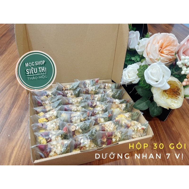 Trà Dưỡng Nhan 7 Vị (Gồm: Hoa Cúc; Nụ Hoa Hồng; Long Nhãn; Kỷ Tử; Táo Đỏ, Cỏ ngọt, Hoa nhài)