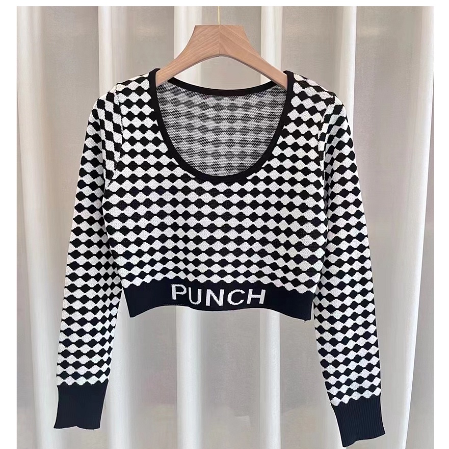 DUNEA Áo Croptop Tay Dài Cổ Thuyền Phong Cách Retro Gợi Cảm Cho Nữ