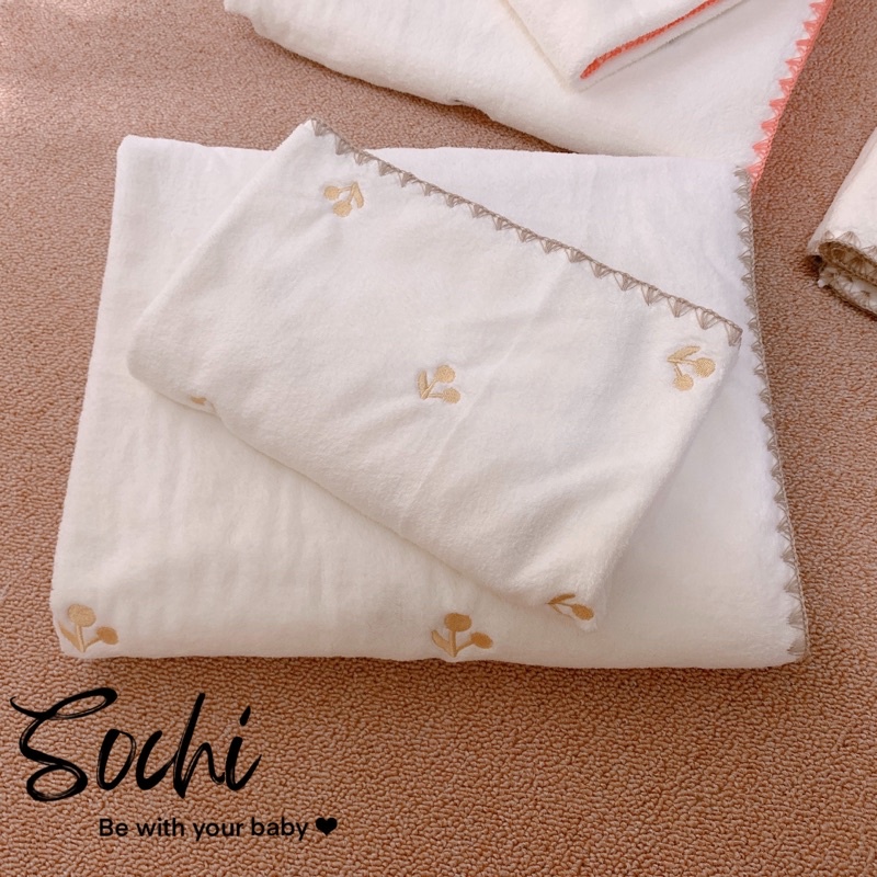 Set chăn, khăn tắm đa năng vải len san hô cao cấp cho bé