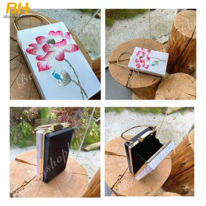 Ví Cầm Tay Họa Tiết Hoa Sen Phong Cách Trung Hoa Sang Trọng Cho Nữ