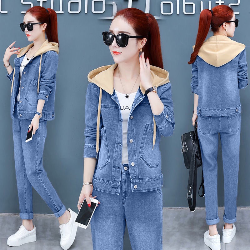 Set Áo Khoác Denim Phối Quần Dài Thời Trang 2022 Trẻ Trung Cho Nữ