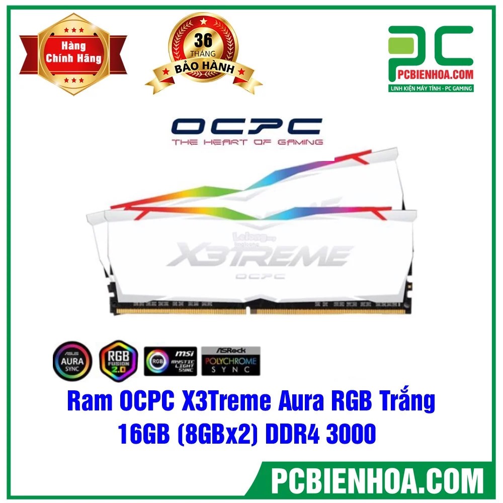 RAM OCPC X3TREME AURA RGB MÀU TRẮNG 16GB (8GBX2) DDR4 3000
