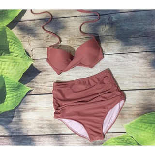 Bikini đồ bơi hai mảnh hồng mặc đi biển đẹp chất thun