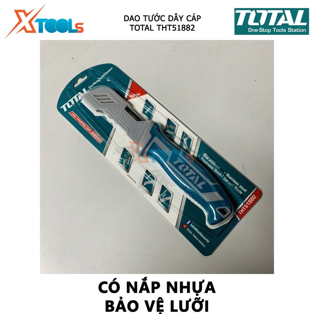 Dao tước dây cáp lưỡi cong TOTAL THT51882 | dụng cụ tuốt dây điện Kích thước 200mm, Chất liệu thép không gỉ, Có nắp vỏ n