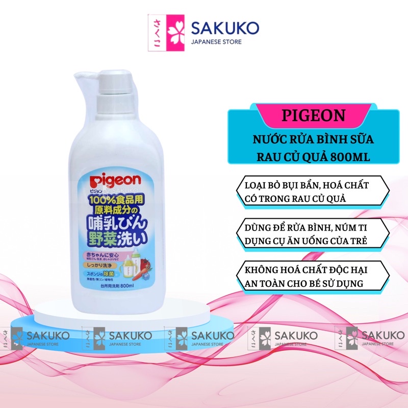 Nước Rửa Bình Và Rau Quả PIGEON 800ml An Toàn Cho Bé- SAKUKO