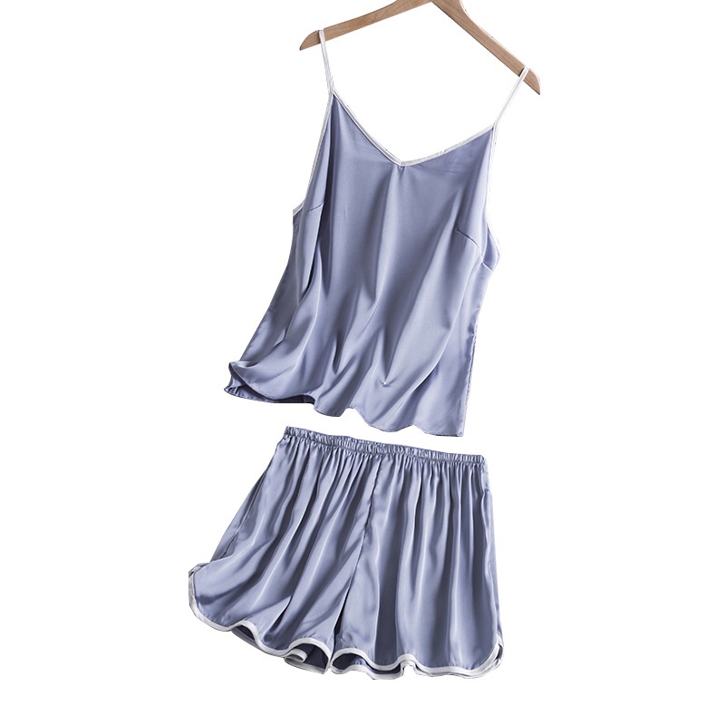 Set đồ ngủ vải lụa satin lạnh mềm mại dáng rộng màu trơn phong cách đơn giản thời trang cho nữ
