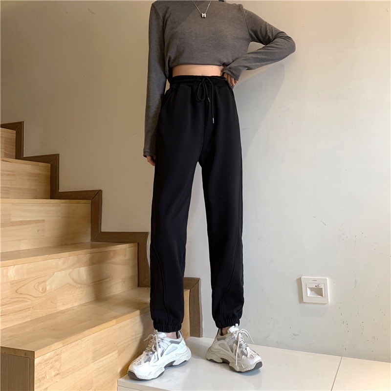 Quần thể thao ống rộng dáng dài thiết kế thời trang Hàn Quốc cho nữ