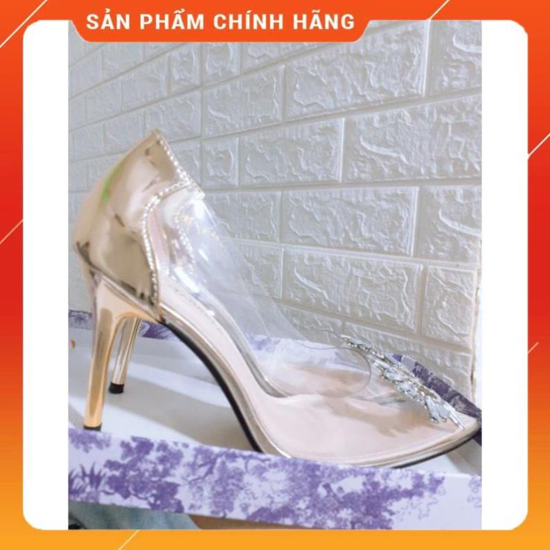 Giày Cao Gót Nữ Mũi Nhọn 9P Quai Trong Suốt Đính Đá Hoa Mặt Trời Hottrend 2021 Gót Nhọn Đẹp - mã B16