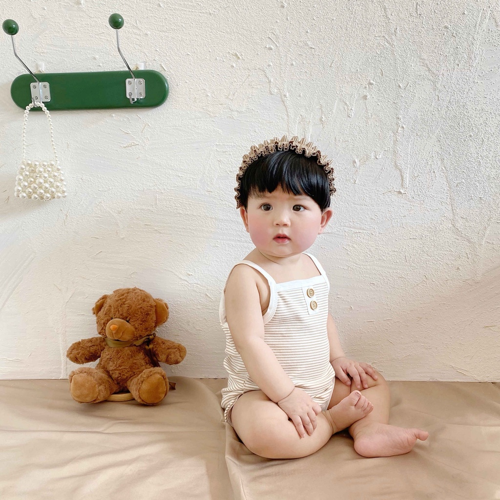 Áo Liền Quần Không Tay Bằng Cotton Họa Tiết Kẻ Sọc Cho Trẻ Em 0-2 Tuổi