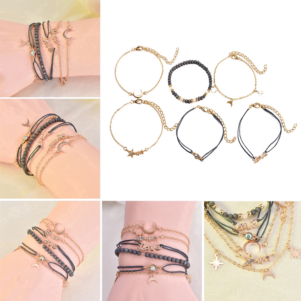 Bộ 6 vòng đeo tay kiểu dáng thời trang phong cách boho dành cho nữ