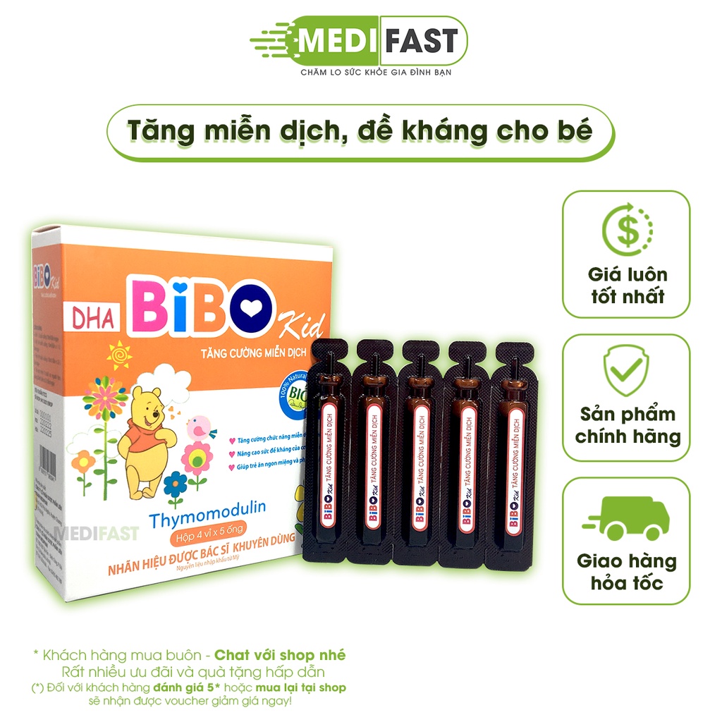 Siro DHA Bibo kid Tăng cường miễn dịch, sức đề kháng, giúp bé ăn ngon và phát triển- hộp 20 ống có kẽm, thymodulin