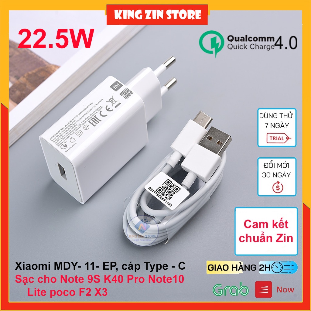 Củ sạc Nhanh Xiaomi 22.5W QuickCharge 4.0 theo máy Xiaomi Redmi Note 9S K40 Pro Note10 Lite poco F2 X3