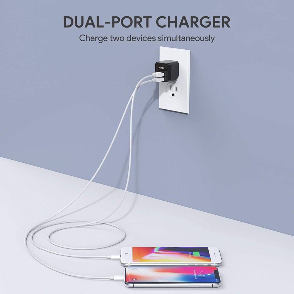 Cốc Sạc Mini Aukey 2 Cổng 12W AiPower - PA-U32