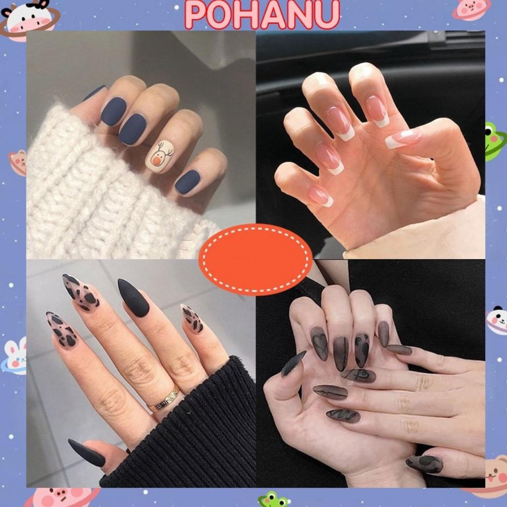 Bộ móng tay giả Pohanu 24 móng nhiều hoạ tiết hot trend tự gắn tiện dụng MG11