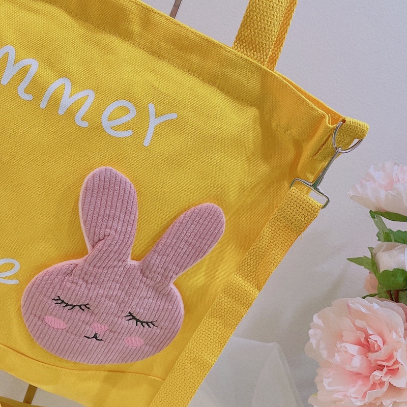 Túi xách tote thỏ canvas vừa A4 đeo vai đeo chéo 3D có khoá kéo thời trang xinh xắn mùa hè Diomi