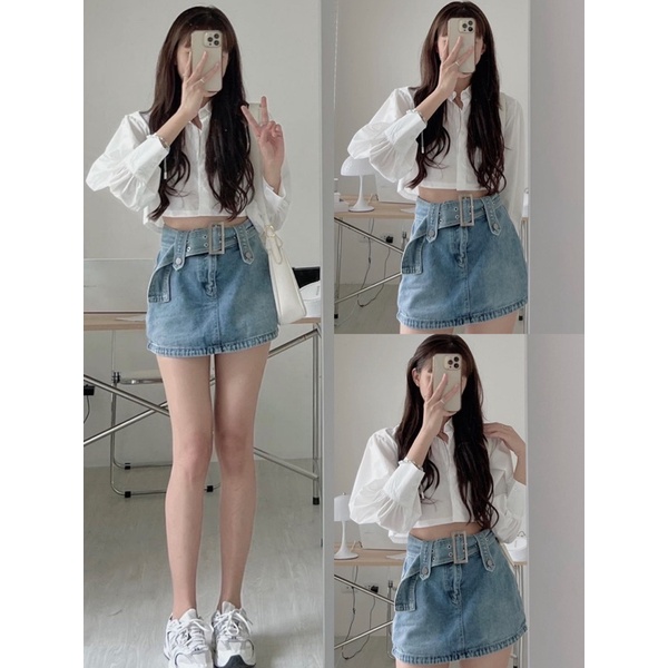 Áo sơ mi Croptop dài tay Ulzzang Hàn Quốc 2022