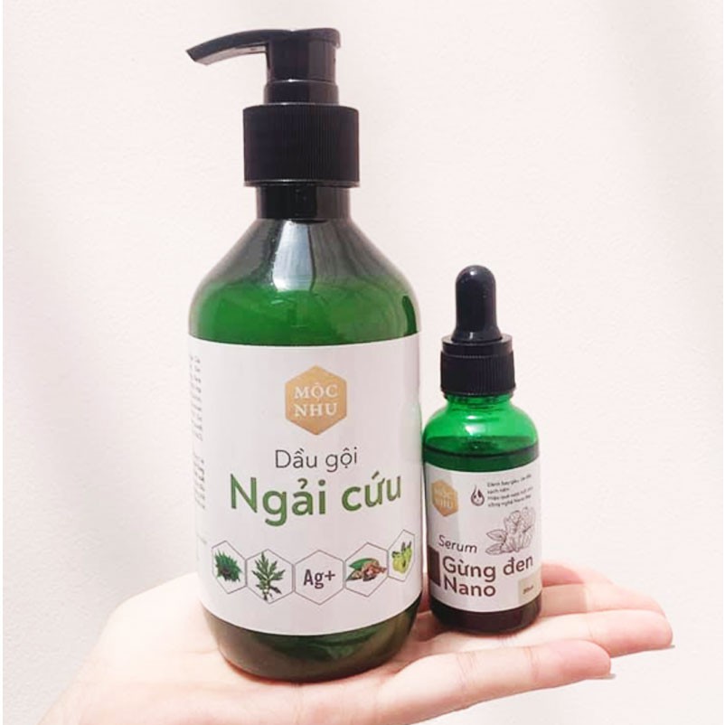 Bộ Đôi Dầu Gội Ngải Cứu 300ml + Serum Gừng Đen Nano 30ml Mộc Nhu Cho Tóc Gàu