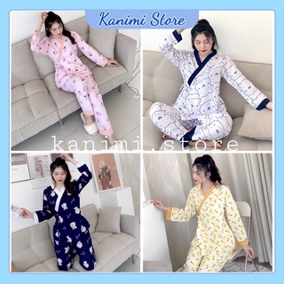 Bộ Pijama Kimono dài tay họa tiết dễ thương Chất kate Thái đẹp - BD03