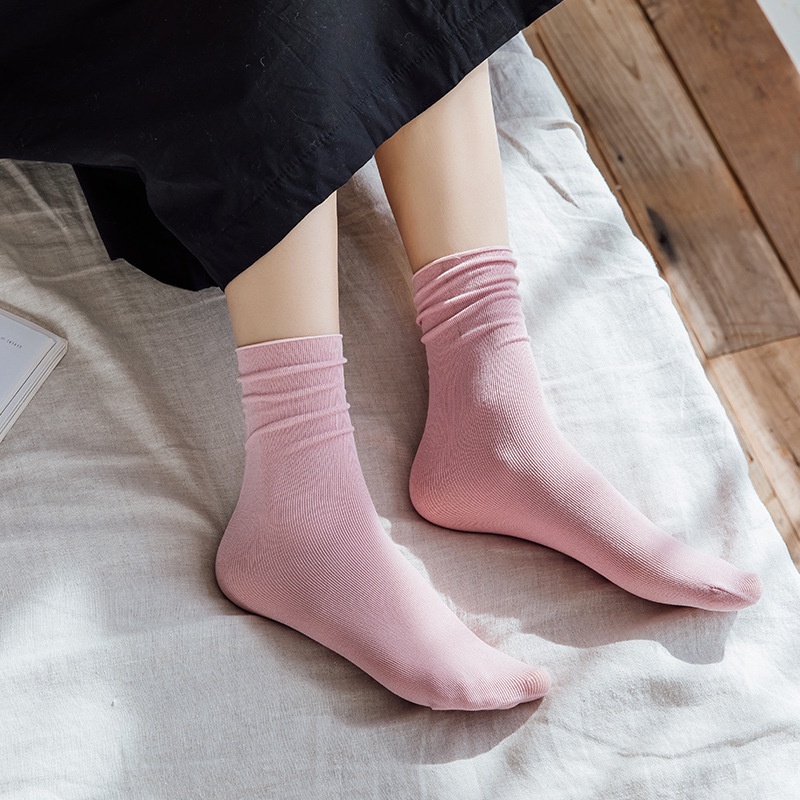 Vớ cotton Cổ Cao Màu Trơn Dáng Rộng Phong Cách Nhật Hàn Thời Trang Xuân Thu Mới
