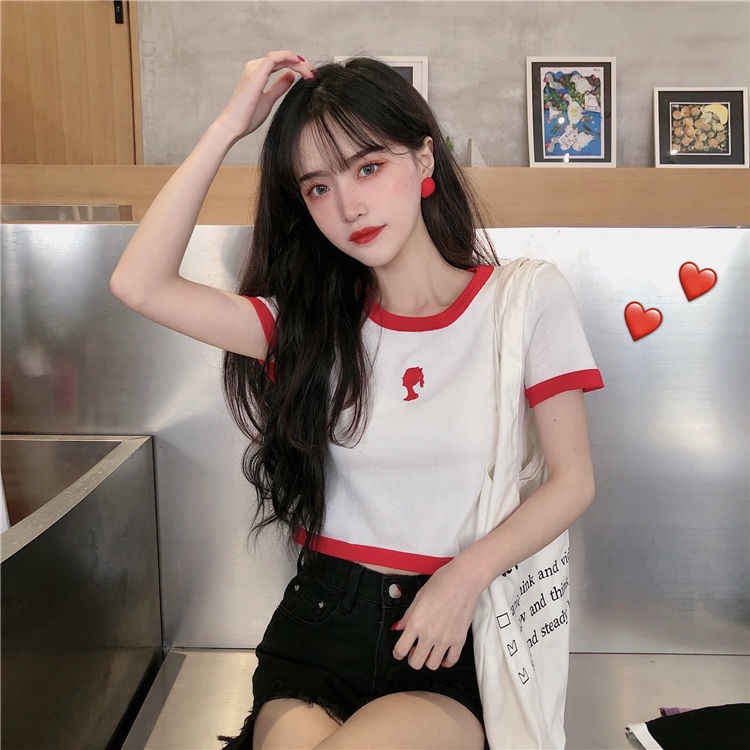 Áo Thun Lụa Lạnh Tay Ngắn Dáng Rộng Màu Sắc Tương Phản Thời Trang Mùa Hè Dành Cho Nữ