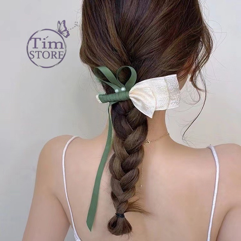 Kẹp tóc ruy băng handmade cao cấp TÍM STORE phong cách cô dâu vintage
