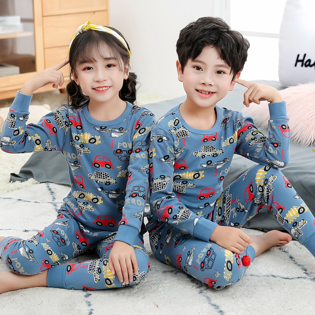 Bộ Đồ Ngủ Tay Dài 100% Cotton In Họa Tiết Hoạt Hình Dành Cho Trẻ Em 2-15 Tuổi