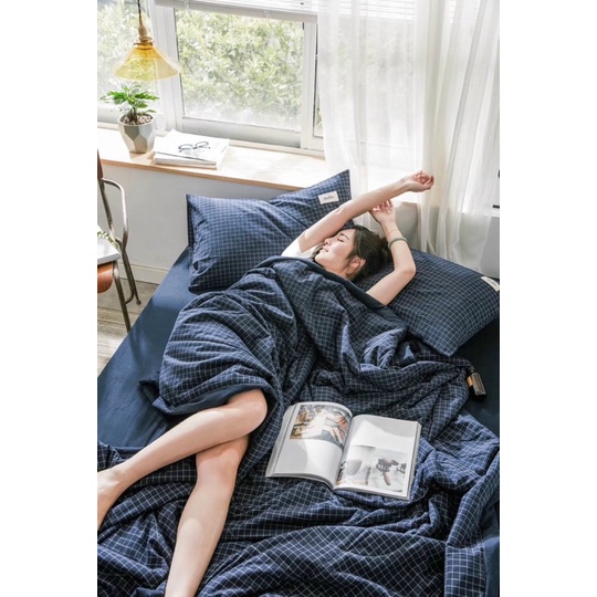 Set Bộ Cotton Linen Chăn Hè Caro Phong Cách Decor Hiện Đại_Shinbedding