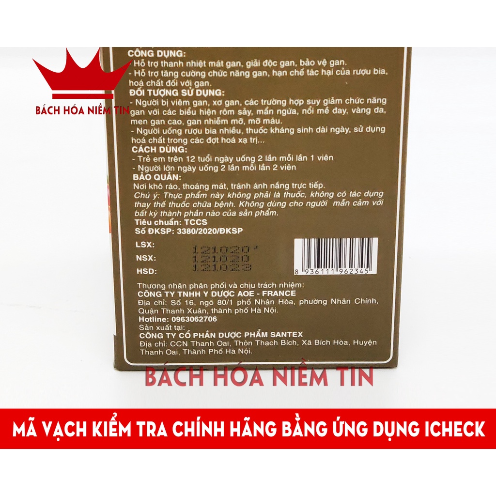 Detox Bổ Gan, giải độc gan, thanh nhiệt mát gan, tăng cường chức năng gan - Hộp 60 viên