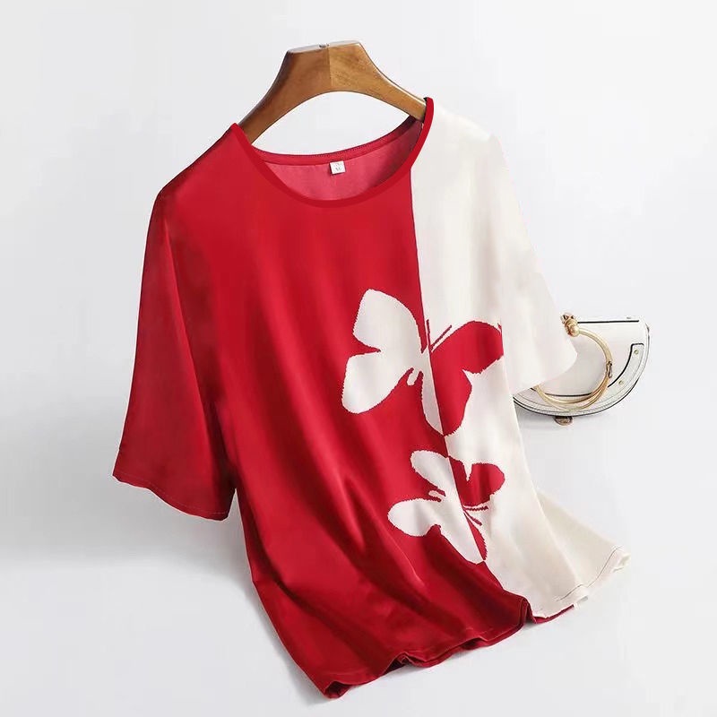 Áo thun tay ngắn dáng rộng in họa tiết thời trang mùa hè cho phụ nữ trung niên