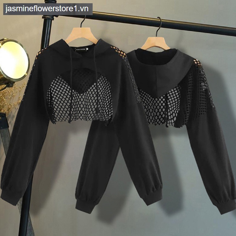 Áo Hoodie Tay Dài Phối Lưới Thời Trang Quyến Rũ Cho Nữ