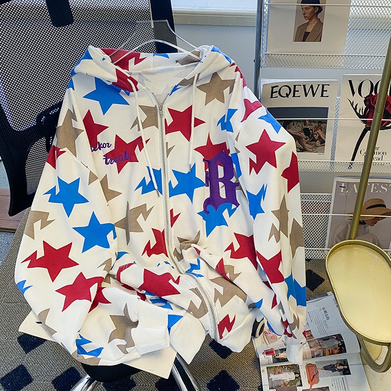 Áo khoác hoodie ZHELIHANGFEI tay dài dáng rộng in họa tiết xinh xắn dễ phối đồ