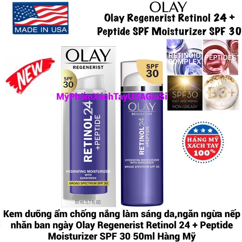 Kem dưỡng ẩm chống nắng làm sáng da,ngăn ngừa nếp nhăn ban ngày Olay Regenerist Retinol 24 + Peptide Moisturizer SPF 30