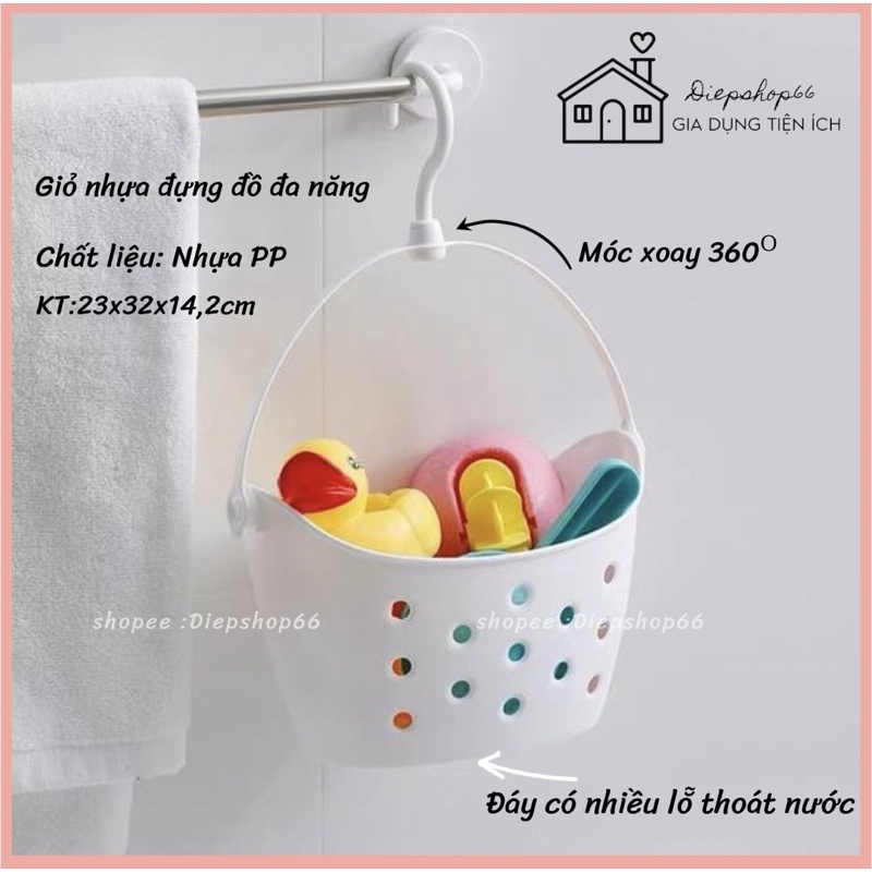 Giỏ đựng đồ -đa năng SALE Giỏ nhựa -mini để đồ nhà tắm , đồ nhà bếp , hành tỏi mini có móc treo tiện lợi